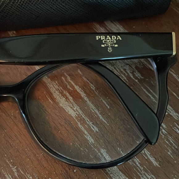 Prada VPR 01U 1AB-101 black gloss cat eye eyeglasses with black logo hard case - Picture 4 of 16